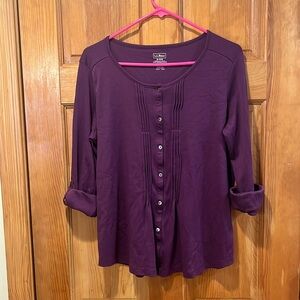 L.LBean women’s purple button down roll up sleeve top size medium.